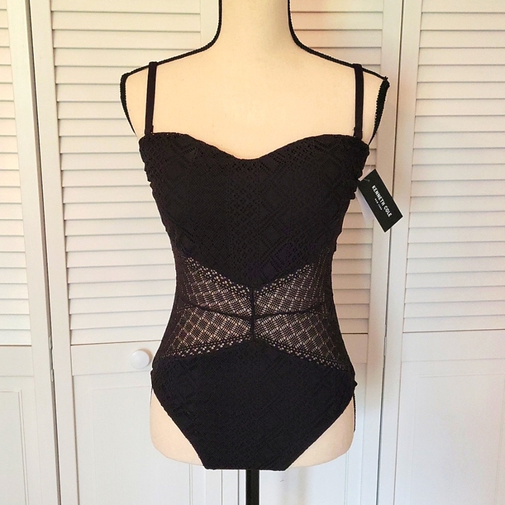 KENNETH COLE BLACK CROCHET ONE PIECE SWIMSUIT